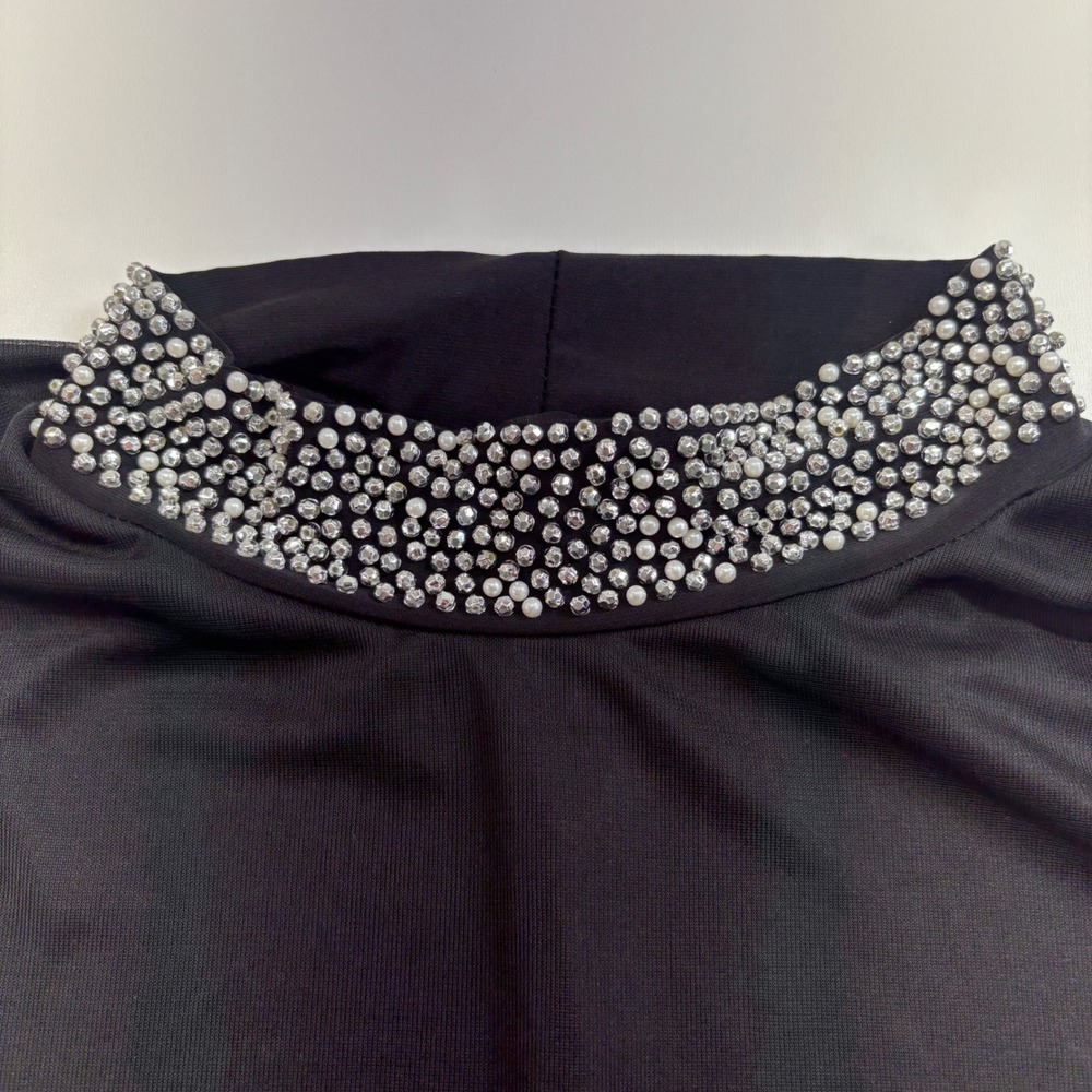 Tiana B Black Beaded Pearl Neck Shift Dress 2X Sleeveless Cocktail Party Plus - Picture 5 of 10